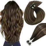 Easyouth Nano Bead Hair Extensions Balayage Nano Ring Hair Extensions Dark Brown to Brown Ombre Nano Extension Human Hair Add Le