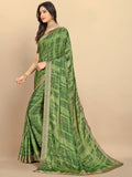 Rangita Women Abstract Printed Moss Georgette Saree With Blouse Piece - Green (Size 5.5 Mtr) Green Free Size