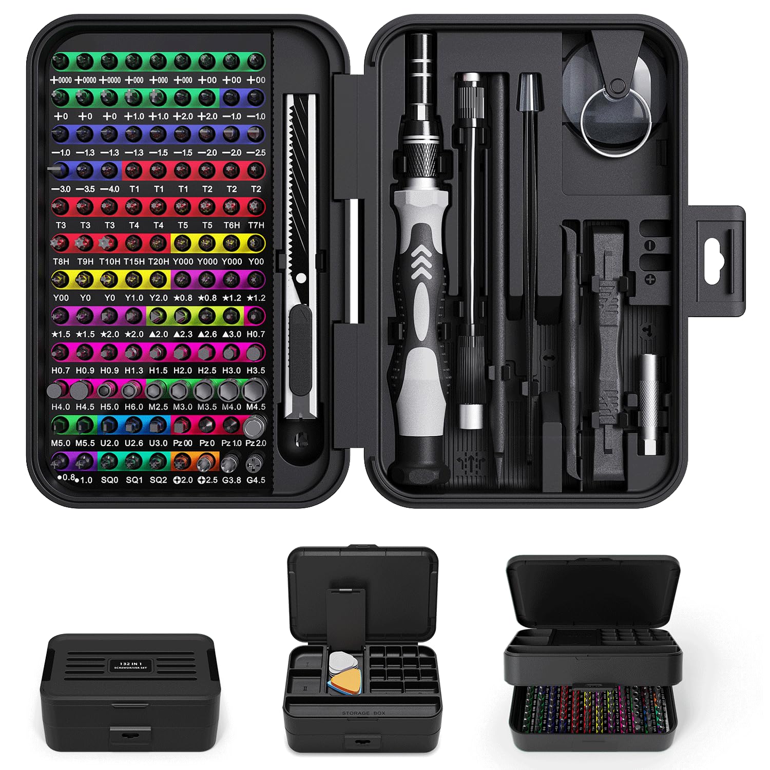 YOYSUN Mini Precision Screwdriver Set with Color-coded Identification, 132 in 1 Micro Magnetic Repair Tool Kits with Storage Box