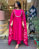 Gosriki Women'S Silk Blend Straight Embroidered Kurta With Pant & Dupatta (Deluxe Pink-Gs_M_Pink_Medium),Pink,,B0DJK2TQ6T