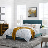 CasaFoyer Amira Performance Velvet Full Platform Bed | Chic & Comfortable | Stain-Resistant Fabric | Button-Tufted Headboard | Durable Wood Frame | Non-Marking Foot Caps | Reinforced Center Beams | Fits Various Mattresses | Elegant Bedroom Centerpiece