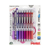 Pentel EnerGel RTX Retractable Liquid Gel Pen, Passion Expressions Pack, 0.7mm, Metal Tip, Medium Line, Assorted Ink, Pack of 8 