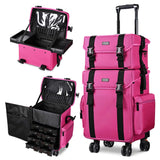 BYOOTIQUE 2 in1 Soft Sided Rolling Makeup Case Unseasonable Bright Cosmetic Train Case with Wheels and Removable Organizer, Deep