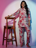 Libas Womens Printed Silk Blend Co-Ord Set For Women Mauve M 49000