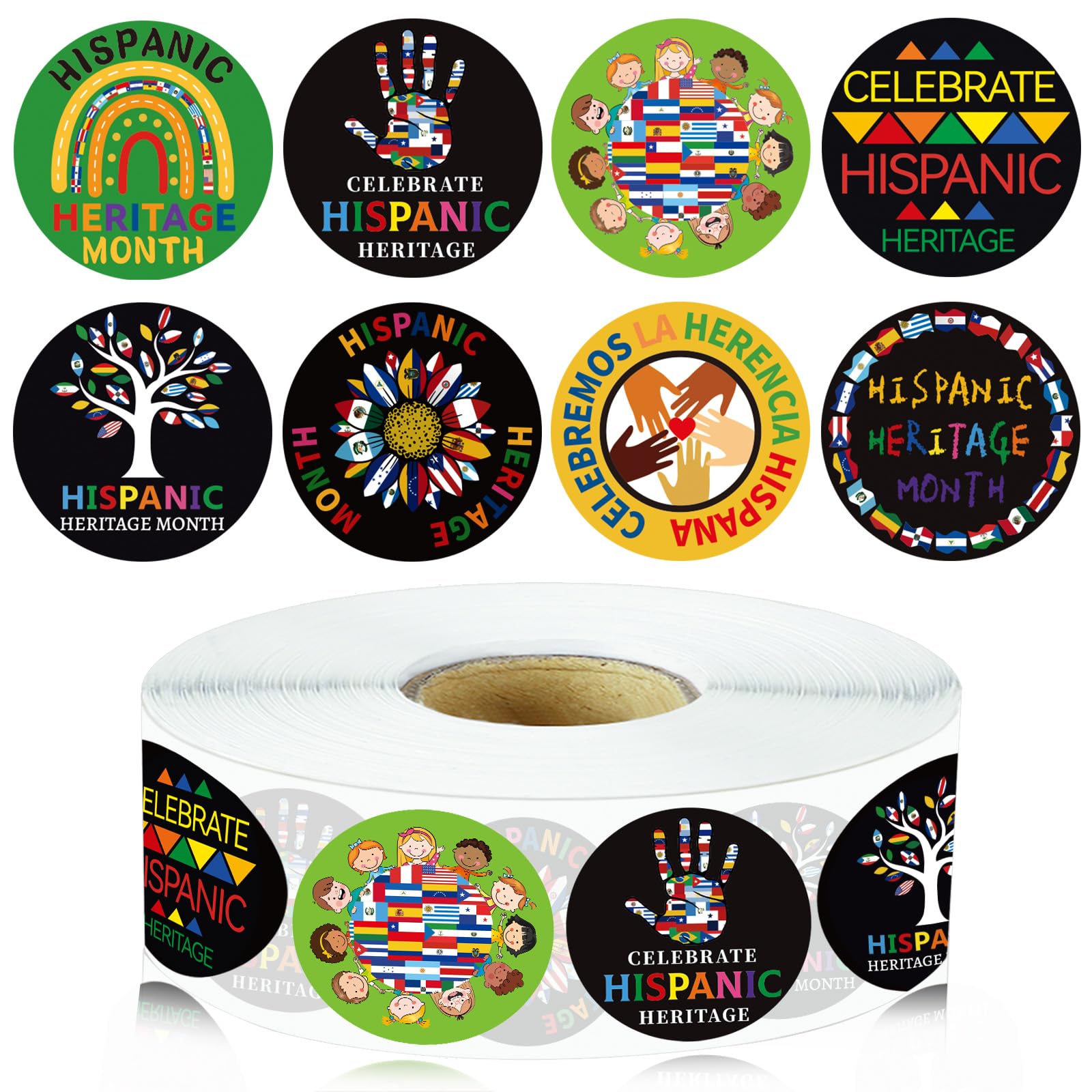 DECYOOL 800 Pcs Hispanic Heritage Month Stickers Roll, Spanish Hispanic Label Stickers Bulk for Kids Students Teachers Latino Hi