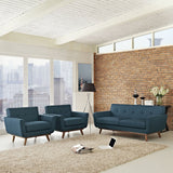 Modway Engage Mid-Century Modern Upholstered Fabric Two Armchair and Loveseat Set in Azure