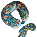 Chumbak Resort Life Travel Pillow With Plush Eye Mask | Stylish And Trendy Printed Neck Pillow For Travel/Home/Office |Travel Es