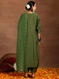 Libas Women'S Silk Blend Kurta Set (Gs947_Olive Olive S