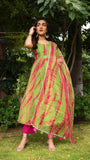 Gosriki Women'S Cotton Blend Anarkali Printed Kurta With Pant & Dupatta (Boho-Mehandi-Gs_L_Green_Large),Green,,B0CDCN2MSZ