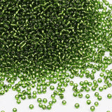 Tibaoffy Transparent Dark Green with Silver Lined Beads Size 8/0 Crafts Glass Seed Beads 3mm for Jewelry Making (Total About 100