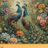 Erosebridal Peacocks Fabric by The Yard, Flowers Butterflies Garden Animals 3D Upholstery, DIY Wildlife Birds Botanical Decorati