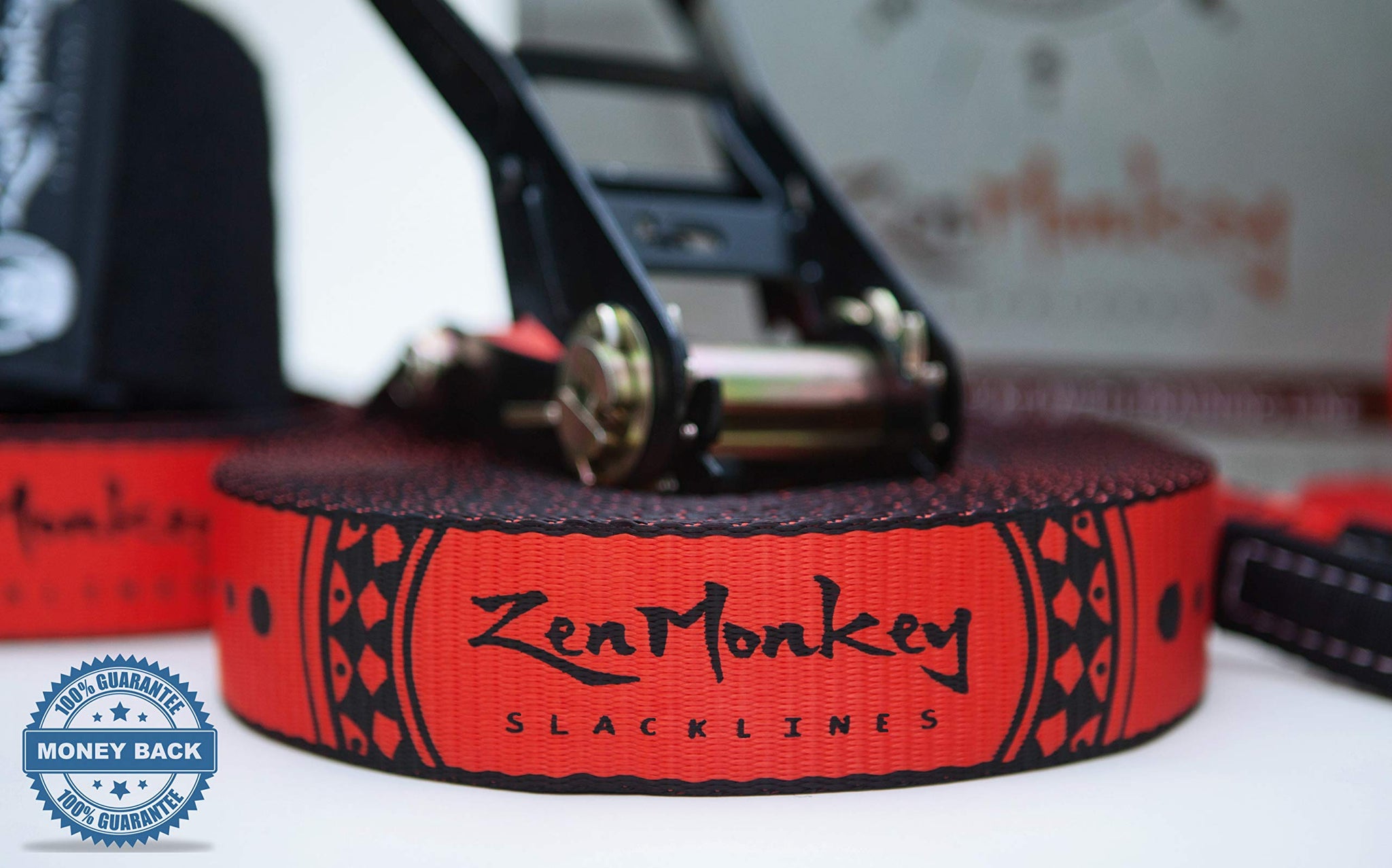 ZenMonkey Slackline Kit with Overhead Training Line, Arm Trainer, Tree Protectors, Cloth Carry Bag and Instructions, 60 Foot - E