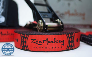 ZenMonkey Slackline Kit with Overhead Training Line, Arm Trainer, Tree Protectors, Cloth Carry Bag and Instructions, 60 Foot - E