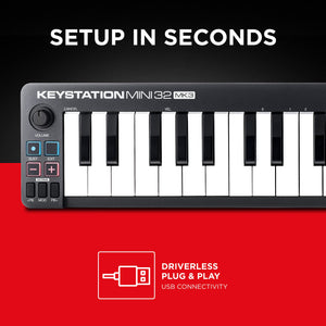M-Audio Keystation Mini 32 MK3 - USB MIDI Keyboard Controller with 32 Velocity Sensitive Mini Keys and Recording Software Includ