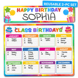 Momo & Nashi Happy Birthday Poster for Classroom 2pc - Back to School Supplies Classroom Birthday Chart Poster Bulletin Board De