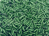 Czech Bugle Beads 40 gr / 1.4 oz Glass Tube Size #3 7mm (Green Silver Lined)