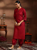 Libas Women'S Silk Blend Kurta Set (39046_Maroon Maroon Xl