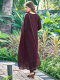 Sanisa Women'S Cotton Blend Embroidery & Sequence Work Straight Kurta With Pant And Gota Lace Work Dupatta (80Kbd900Nz-M_Wine2)