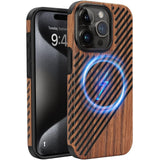 ZZDZZ Magnetic Case Compatible with iPhone 15 Pro Case [Compatible with MagSafe] Wood and Leather Design TPU Hybrid Shockproof P