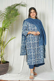 Gosriki Women'S Cotton Blend Straight Printed Kurta With Palazzo & Dupatta (Nazneen Blue-Gs_Xl_Blue_X-Large),Blue,,B0CR477J2K