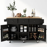 LUMISOL Kitchen Island on Wheels with Wood Drop Leaf, 3 Drawers and 2 Cabinets, Rolling Kitchen Cart with Open Storage Shelves, 