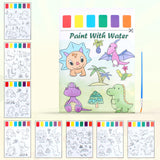 GLUN 8 Different 28x20cm Watercolour Painting Sheets for Kids, Dinosaur Knowledge Theme Book with Painting Brush & Colour Patche