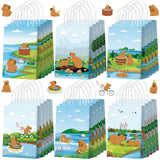 Kolldenn 24 Pcs Capybara Party Favors Bags Capybara Gift Goodie Paper Bags with Handles Cute Animals Treat Candy Pouch for Anima
