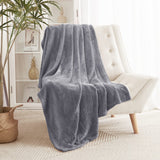 RYB HOME Throw Blanket Grey Fleece Blankets Soft Lightweight Warm and Cozy Light Grey Travel Size Flannel Blanket for Couch Bed 