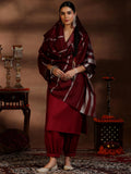 Libas Women'S Silk Blend Kurta Set (39060_Maroon Maroon L