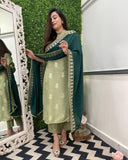 Anni Designer Women'S Rayon Viscose Printed Straight Kurta With Pant & Dupatta (Udh Pista-Vks01_S_Pista_Small),Pista,S,,,