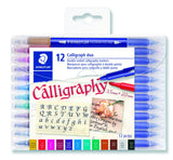 STAEDTLER double ended calligraphy markers, calligraph duo, for narrow and broad lettering designs, pigmented ink, 12 assorted c