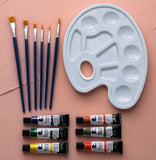 STORE 2508 Acrylic Artist Paint Brushes 6 Pcs with Plastic Palette and 6 Tubes Acrylic Paints