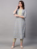Gosriki Women'S Cotton Blend Traditional Straight Printed Kurta With Pant Set (Mikaa Grey-Fbf001-Gs_L_Grey_Large),Grey,,B0BSTYGQR8
