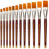 Camell Camliin Gold Synthetic Flat Paint Brushes | Set Of 12 | Synthetic Taklon Bristle | Size 1,2,3,4,5,6,7,8,9,10,11,12 | For