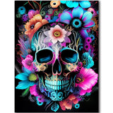igoodom Diamond Art Kits for Adults, Sugar Skull Diamond Painting Kit, Full Drill Round Skull Flower Diamond Art Kits, DIY Gem A