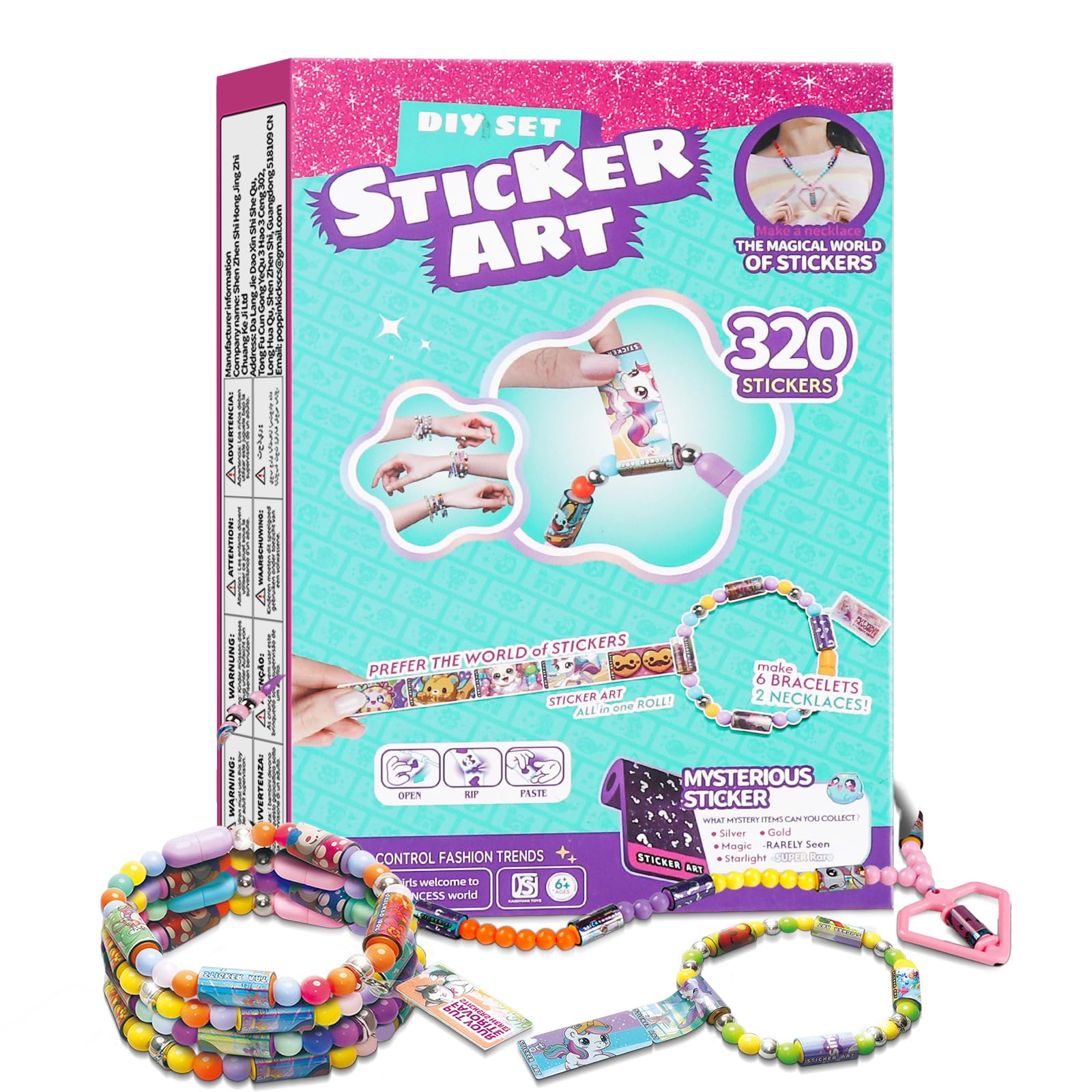 Scarmat 320pcs DIY Jewelry Sticker Making Kit, Cute Stickers Toy Bracelet Set for Girls with Book, Wearable Shareable Bracelets 
