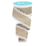 RG Ribbon 2.5 Scalloped Lace Edge Canvas, 10 Yards / 30' Ft, Light Beige, White - for Bows, Wreaths, Crafts, and Decorations - S