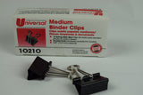Universal 10210 Medium Binder Clips, 5/8Inch Capacity, 1 1/4Inch Wide, Black, 12/Box