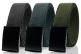 Gelante Fully Adjustable Canvas Web Belt With Black Flip Top Buckle 50 Long (3 Pack: Black, Dark Gray, Olive)