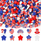 Augshy 300Pcs Patriotic Polymer Clay Beads, Round Red White Blue Stars Hearts Circles Butterflies Hats Rainbows 4th of July Amer