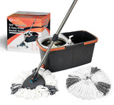 R REVA 360 Rotating Spin Mop and Foldable Bucket Set, Dual Clean & Dirty Water System, HandsFree Easy Spin Wringing, HeavyDuty