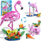 HOGOKIDS 3 in 1 Pink Flamingo Building Set with Flowers, Animal Figure with 3 Building Options - Flamingo, Bunny, or Dolphin, 55
