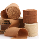 Keypan Fall Ribbon Brown 1-1/2 x 15 Yards Handmade Cotton Frayed Fringe Fabric Ribbons for Crafts Flower Bouquets Wedding Baby S