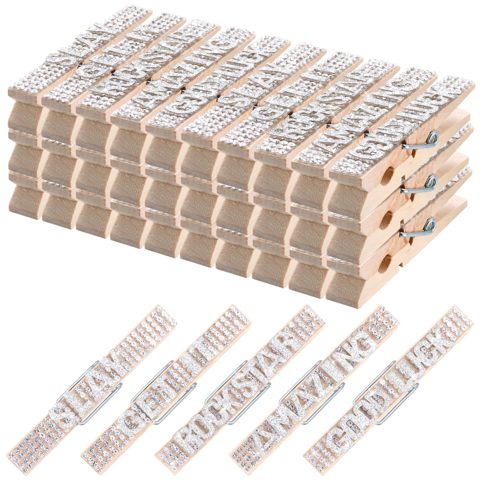 Ecation 30 Pcs Cheerleading Rhinestone Spirit Clips Competition Cheer Pins Clothespins Cheer Charms for Clothes Pins Gifts Team 