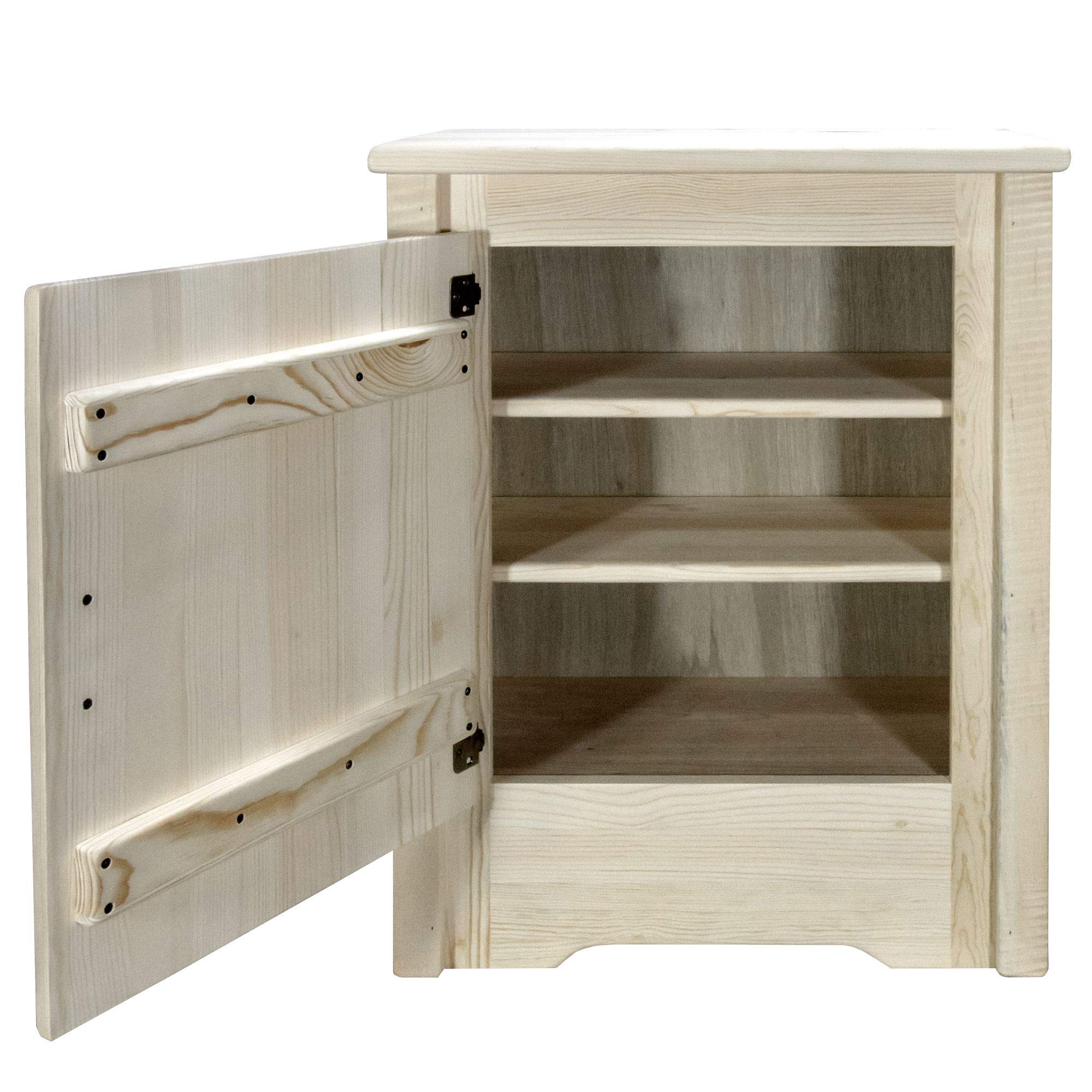 Montana Woodworks Homestead Collection Accent Cabinet With Laser Engraved Wolf Design, Left Hinged, Ready To Finish