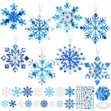 Funrous 48 Sets Snowflake Crafts Kit Winter Paper Crafts DIY White Snowflake Christmas Hanging Ornaments with Pompoms Diamond St