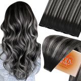 Sunny Hair Genius Weft Sew in Hair Extesions Real Human Hair Balayage Hand Tied Sew in Extensions Black Ombre Silver Grey Genius