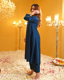 Anni Designer Women'S Rayon Blend Anarkali Solid Kurta With Palazzo (Moroko Kerosin_Xxl_Blue_Xx-Large),Blue,2XL,Rayon Blend,Regular,