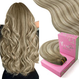 YoungSee Balayage Weft Human Hair Extensions Medium Brown to Platinum Blonde Balayage Huamn Hair Weft Extensions Balayage One Pi