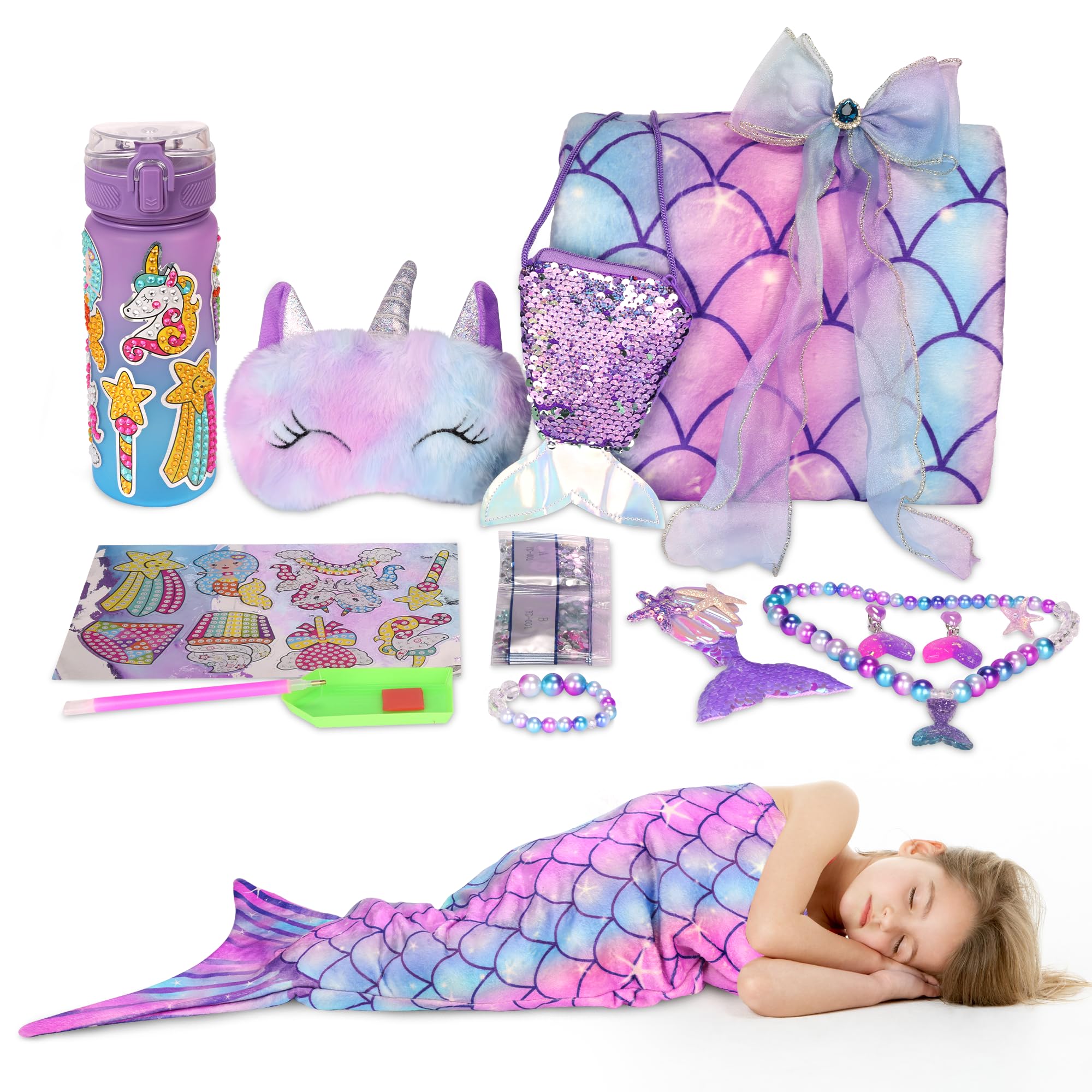 Christmas Gifts for Kids Girl Mermaid Tail Blanket for Girls 3 4 5 6 7 8 9 10 Year Old Girl Birthday Diamond Art Kits for Kids L